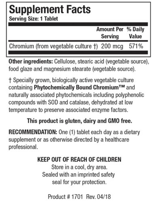 Cr-Zyme (Chromium) 100T - Supplement Facts Cr-Zyme (Chromium) 100T - Supplement Facts