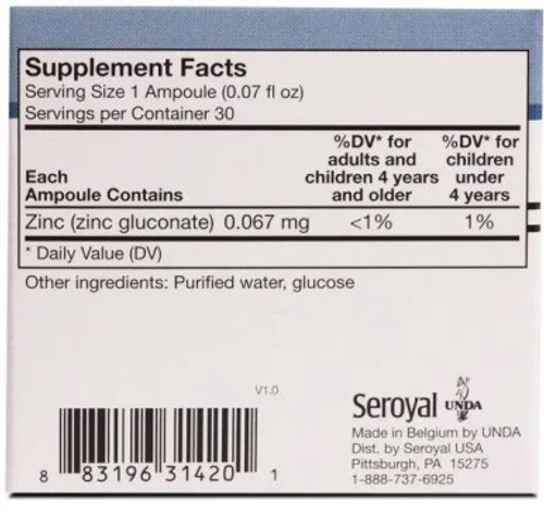 Gammadyn Zn 30 ampoules label by Seroyal Unda