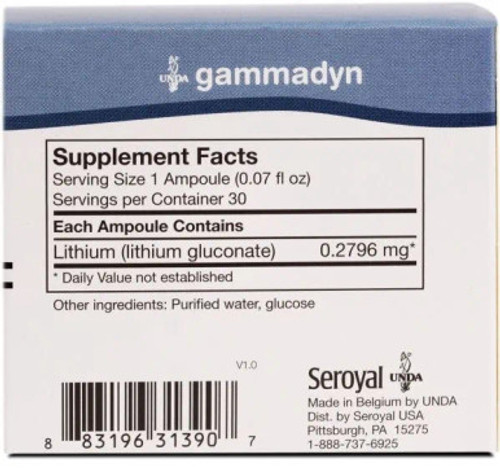 Gammadyn Li 30 ampoules label by Seroyal Unda