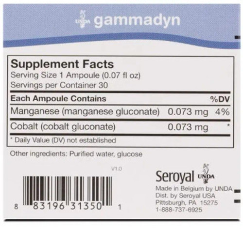 Gammadyn Mn-Co 30 ampoules label by Seroyal Unda
