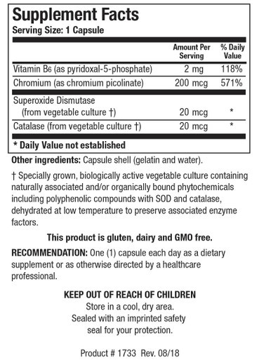 Chromium Picolinate (w/ Vit. B6) 100C - Supplement Facts