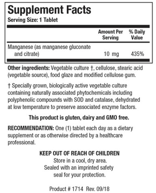 Mn-Zyme 100T - Supplement Facts