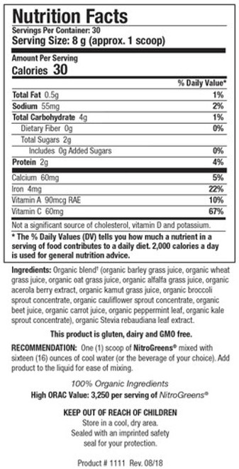 NitroGreens 8.6 oz - Supplement Facts
