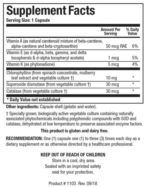 Chlorocaps 90C - Supplement Facts