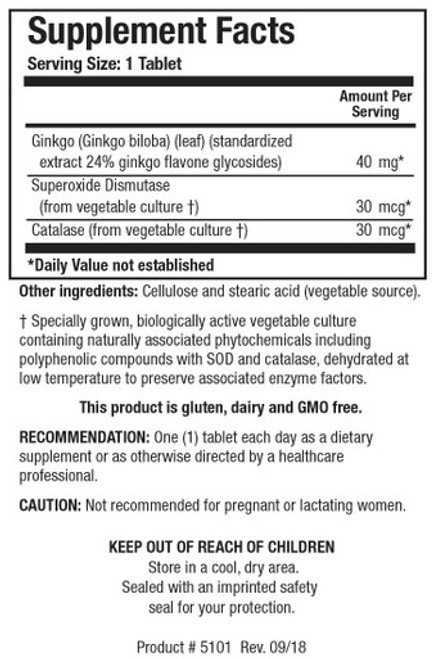 Ginkgo Biloba 60T - Supplement Facts