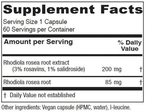Rhodiola Extract Plus 60c label by Vitanica