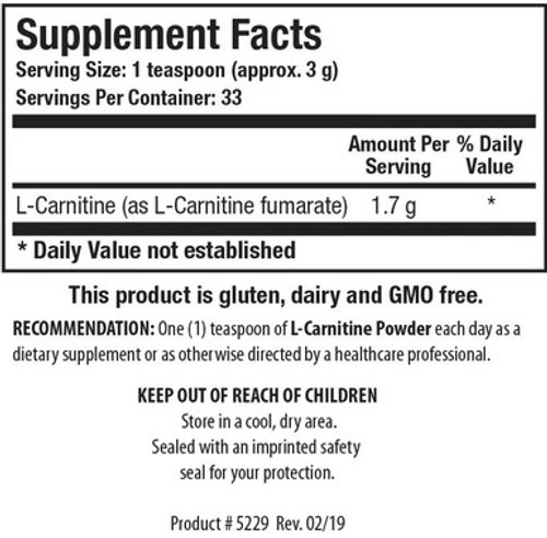 L-Carnitine Powder 100g - Supplement Facts L-Carnitine Powder 100g - Supplement Facts