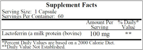 Lactoferrin 100mg 60c label by Ecological Formulas Lactoferrin 100mg 60c label by Ecological Formulas