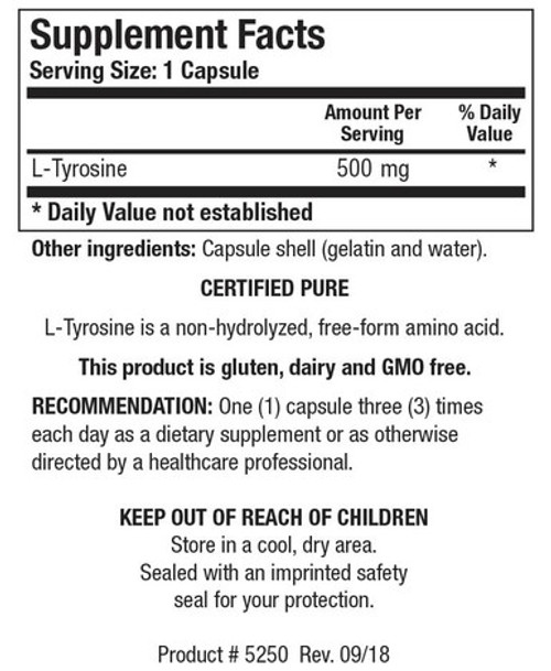 L-Tyrosine 100C - Supplement Facts