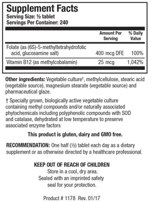 Methylfolate Plus 120T - Supplement Facts