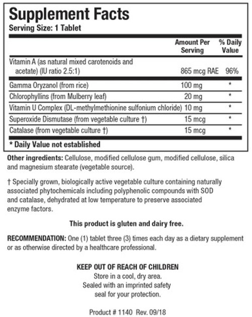 Gastrazyme (Vitamin U Complex) 90T - Supplement Facts
