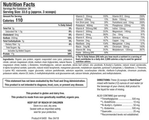 NutriClear 24oz - Supplement Facts NutriClear 24oz - Supplement Facts