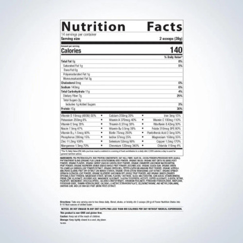 Power Nutrition Shake Chocolate 14srv label  by metagenics