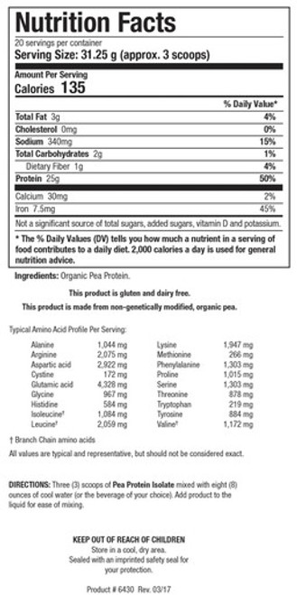 Pea Protein Isolate 21oz - Supplement Facts
