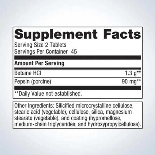 SpectraZyme Betaine HCI + Pepsin 90T label by Metagenics