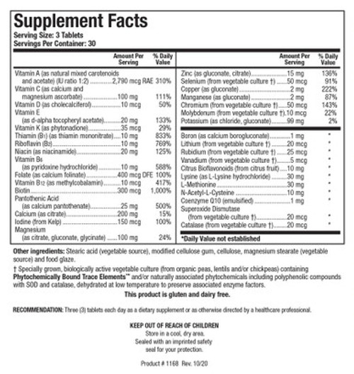 Bio-Multi Plus (Iron Free) 90T - Supplement Facts