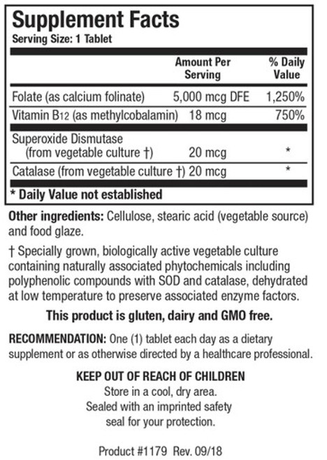 Folate-5 Plus (with B12) 120T - Supplement Facts