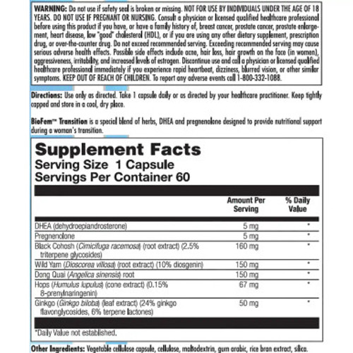 BioFem Transition 60c Label by Nutra BioGenesis