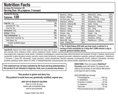 NutriClear Chocolate 24 oz - Supplement Facts