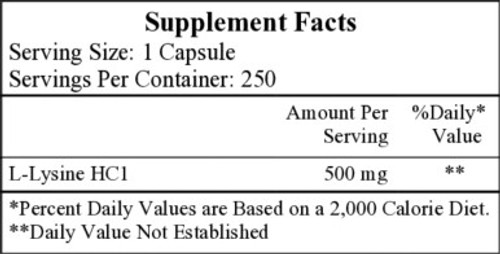 L-Lysine 500 mg 250c label by Ecological Formulas