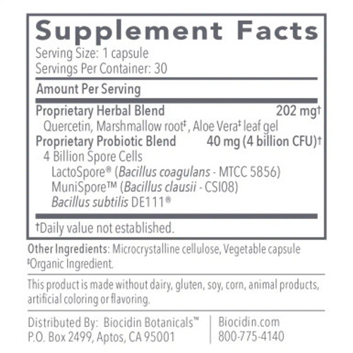 Proflora 4R Restorative Probiotic 30c by Biocidin Botanicals label