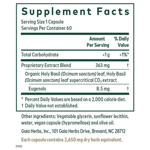 Holy Basil 60c label by Gaia Herbs-Professional Solutions Holy Basil 60c label by Gaia Herbs-Professional Solutions