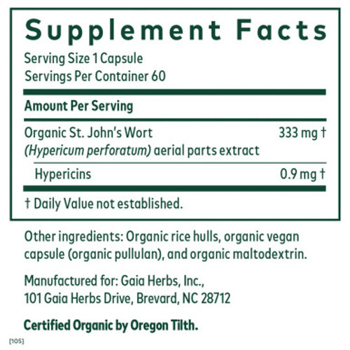 St. John's Wort 60c label by Gaia Herbs-Professional Solutions