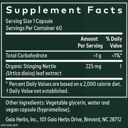 Nettle Leaf 60c label by Gaia Herbs-Professional Solutions