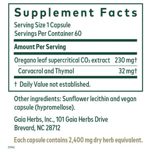 Oil of Oregano 60c label by Gaia Herbs-Professional Solutions