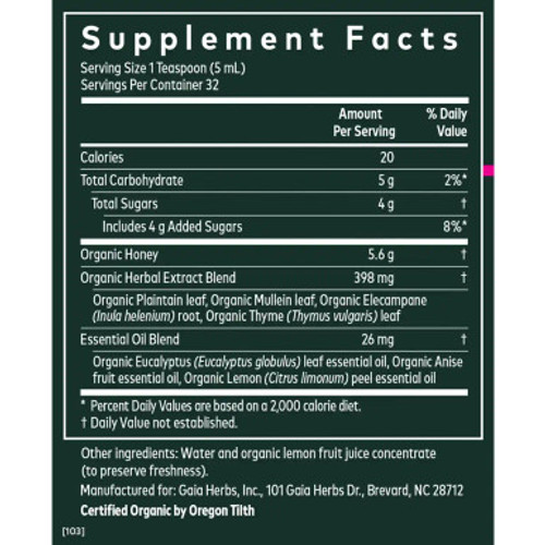 Bronchial Wellness Herbal Syrup 5.4oz label by Gaia Herbs-Professional Solutions Bronchial Wellness Herbal Syrup 5.4oz label by Gaia Herbs-Professional Solutions