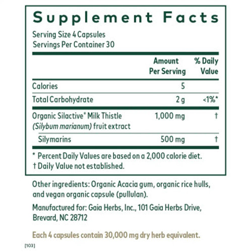Milk Thistle 1000 120c by Gaia Herbs-Professional Solutions label