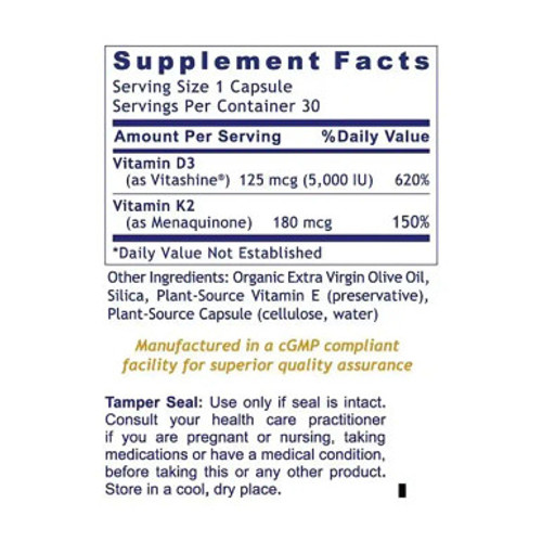 Vitamin D3 + K2 30c label by Premier Research Labs