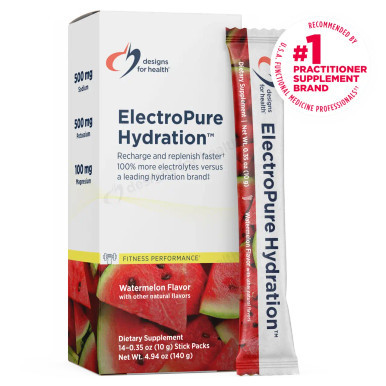 Designs for Health ElectroPure Hydration Watermelon box and stick pack, 14 10 g stick packs