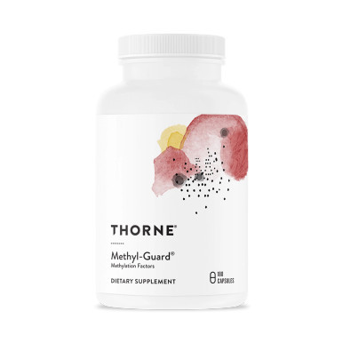 Thorne Methyl-Guard white supplement bottle with red and yellow label artwork, 180 capsules