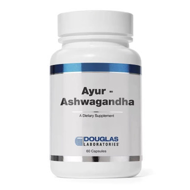 Douglas Laboratories Ayur-Ashwagandha white bottle with blue and silver label, 60 capsules