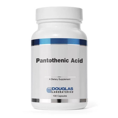 Douglas Laboratories Pantothenic Acid white bottle with blue and silver label, 100 capsules