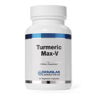 Douglas Laboratories Turmeric Max-V white bottle with blue label band, 60 Vegetarian Capsules