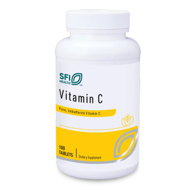 SFI Health Vitamin C white bottle with yellow label, 100 tablets