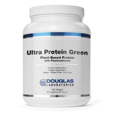 Douglas Laboratories Ultra Protein Green French Vanilla protein powder in a white tub, 619 grams (21.8 oz.)