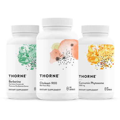 Thorne Healthy Lipids Bundle with Berberine, Choleast-900 120 capsules, and Curcumin Phytosome 60 capsules bottles