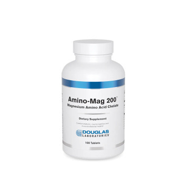 Douglas Laboratories Amino-Mag 200 white bottle with blue and silver label, 100 tablets