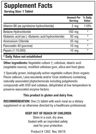 Hydro-Zyme 250T - Supplement Facts
