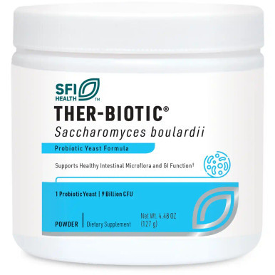 SFI Health Ther-Biotic Saccharomyces boulardii powder, white jar with teal label, 4.48 oz (127 g)
