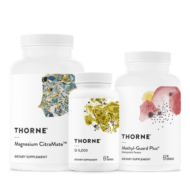 Thorne Methylation Bundle with Magnesium CitraMate, D-5,000 and Methyl-Guard Plus capsule bottles