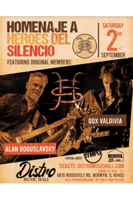 General Admission - HEROES DEL SILENCIO ( Alan Boguslavsky & Gox Valdivia) Homenaje @ Distro Music Hall - 2023-09-02