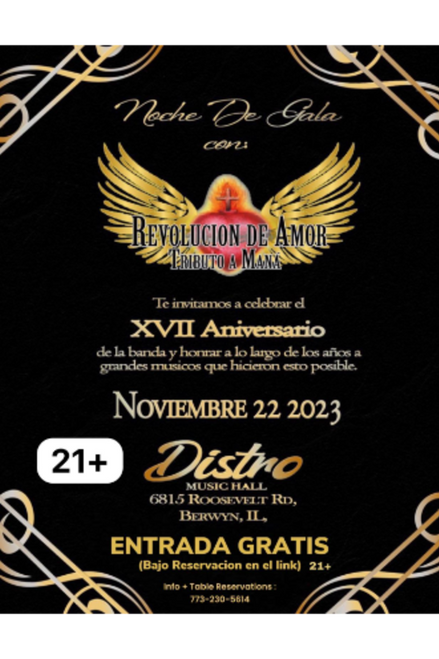 General Admission - Revolucion de Amor - Tributo a Mana  (21 and over show) @ Distro Music Hall - 2023-11-22