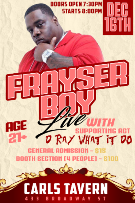 Booth section 4 people  - Frayser Boy Live @ Carls Tavern  @ Carls Tavern - 2023-12-16