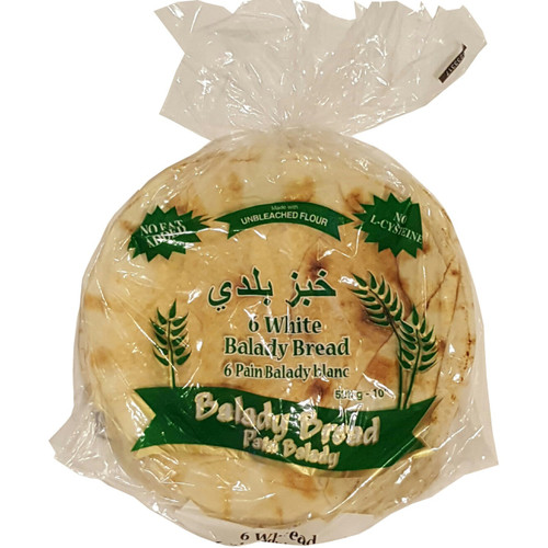 Mediterranean Balady White Pita Bread 10" 525g, Bag of 6 Bread خبز أبيض كبير