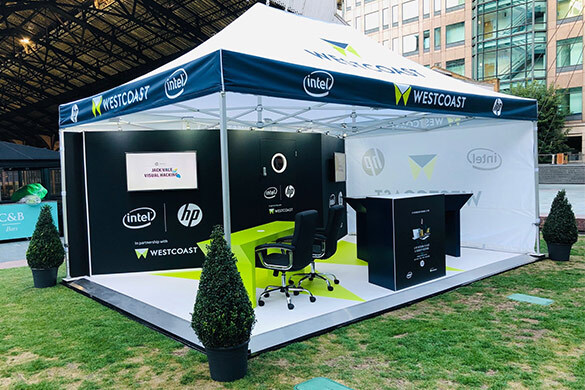 Custom printed gazebo with company logo and sidewall graphics