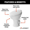 Lippert Flow Max 202113192 RV Residential Style Ceramic Toilet - Foot Flush - White
